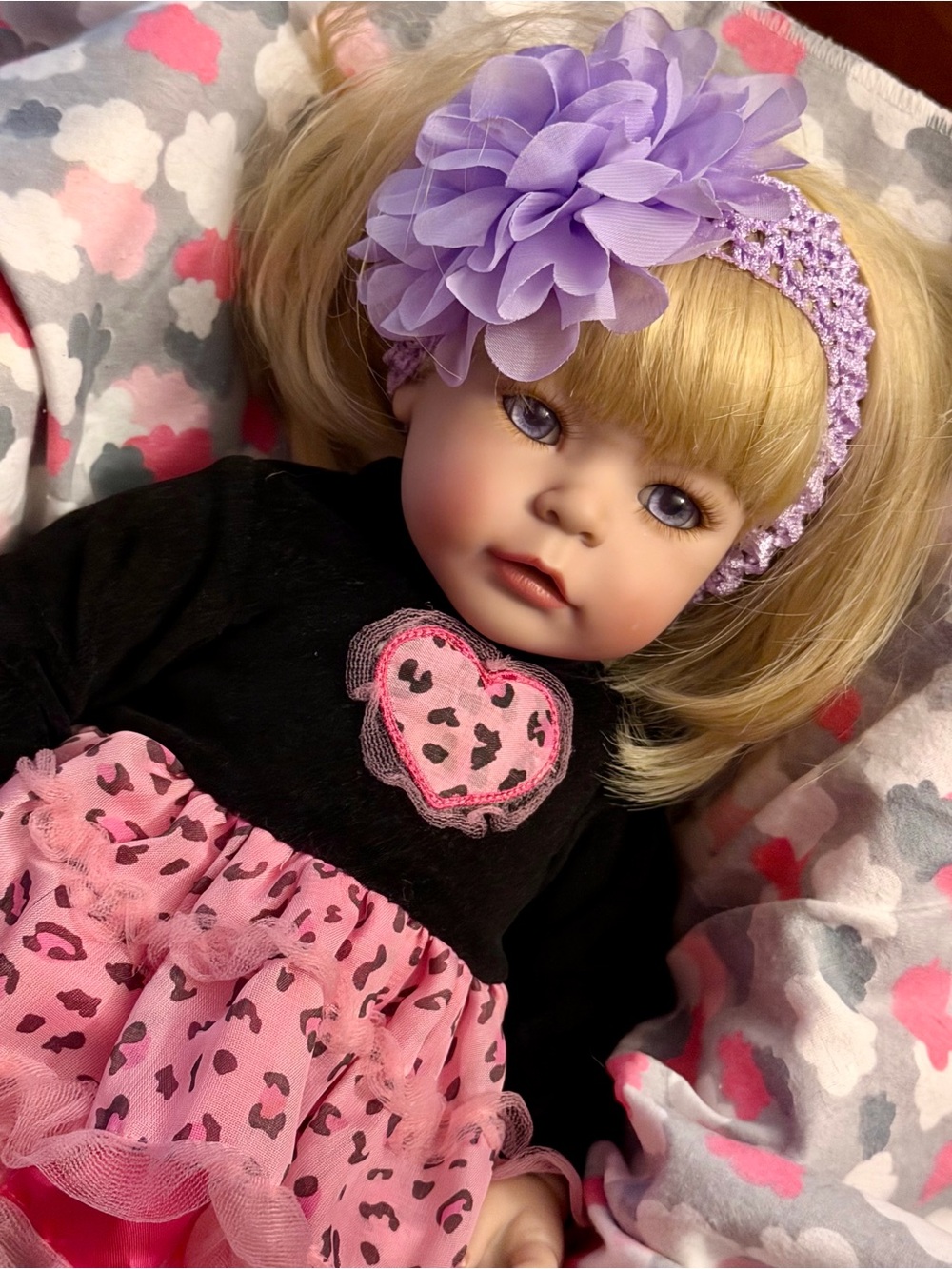 Adora Rbirn Purple-Headband Blonde Doll with Pink Leopard Dress - Kids Toys